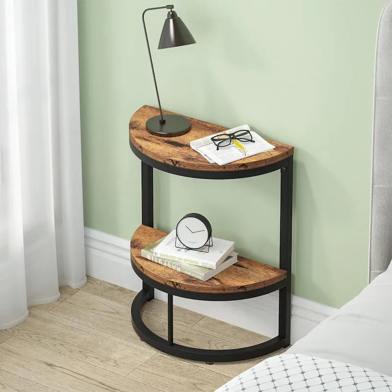 Table d'appoint demi-ronde à 2 niveaux avec rangement pour canapé, salon