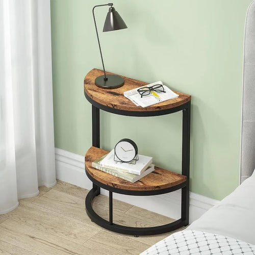 Table d'appoint demi-ronde à 2 niveaux avec rangement pour canapé, salon