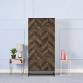 Akk 71 Inch 2 Door Tall Wardrobe Cabinet, Sled Legs, Chevron Wood Brown
