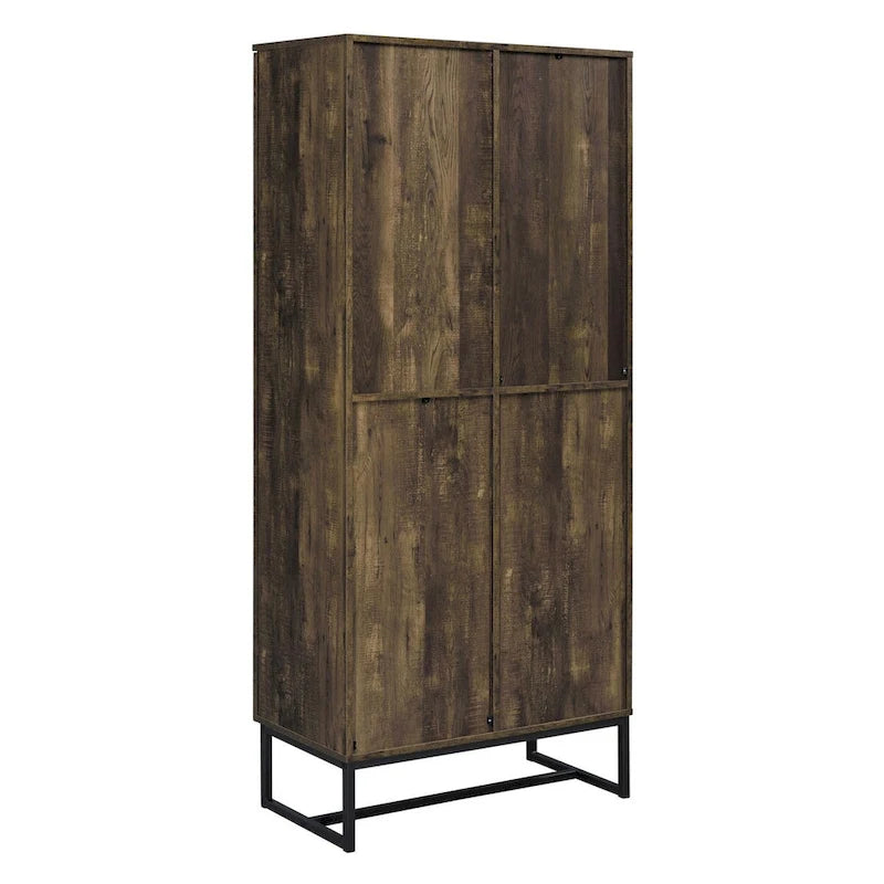 Armoire haute 2 portes de 180 cm, pieds traîneau, bois marron chevrons