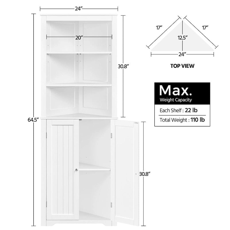Meuble d'angle à étagères d'angle, meuble de salle de bain autoportant, blanc - S.O.