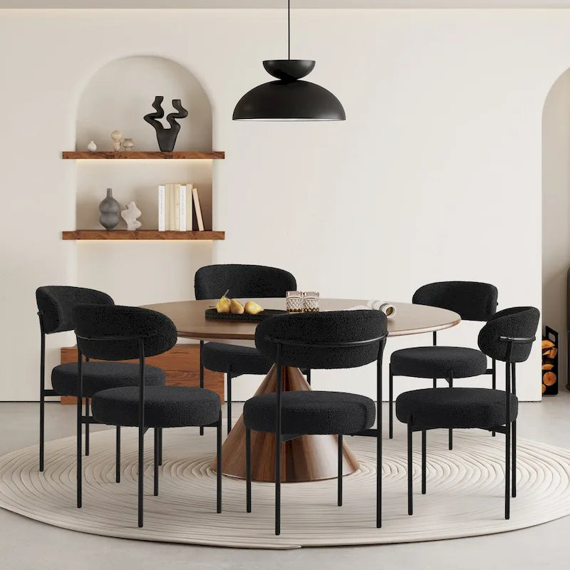 Chaise de salle à manger en métal avec dossier incurvé en tissu, style milieu du siècle (lot de 6)