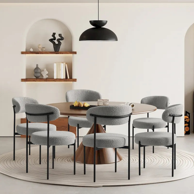 Chaise de salle à manger en métal avec dossier incurvé en tissu, style milieu du siècle (lot de 6)