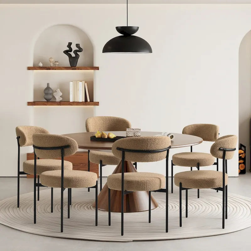 Chaise de salle à manger en métal avec dossier incurvé en tissu, style milieu du siècle (lot de 6)