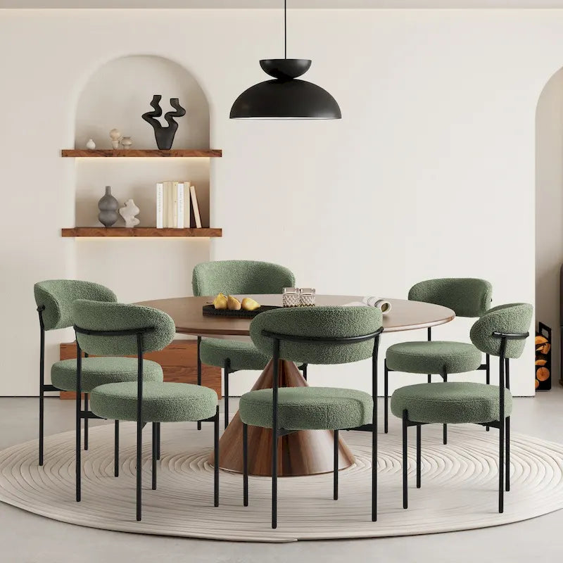 Chaise de salle à manger en métal avec dossier incurvé en tissu, style milieu du siècle (lot de 6)