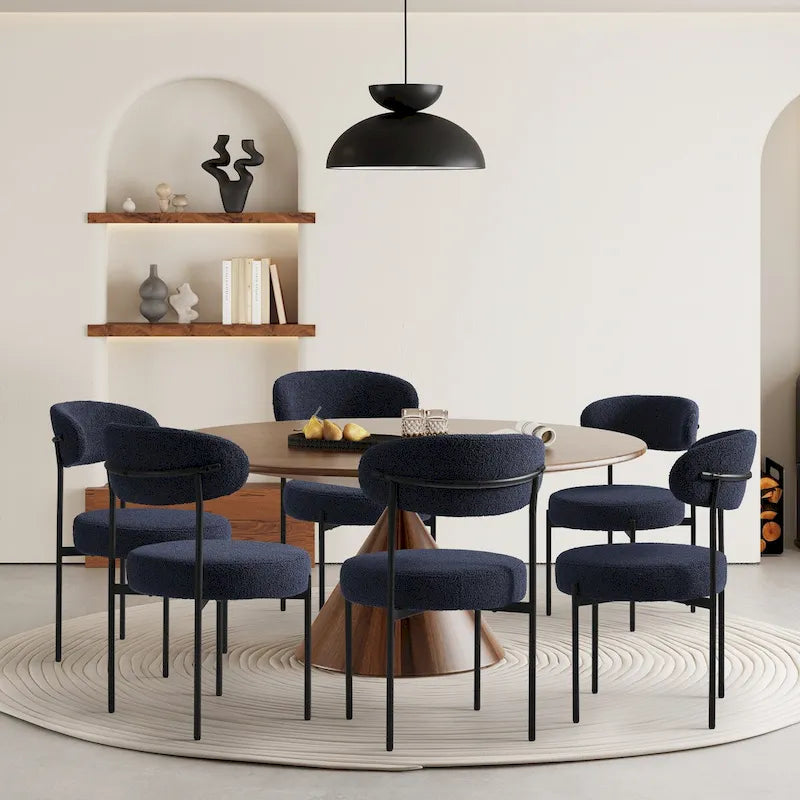 Chaise de salle à manger en métal avec dossier incurvé en tissu, style milieu du siècle (lot de 6)