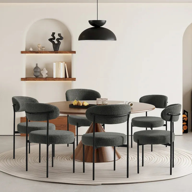 Chaise de salle à manger en métal avec dossier incurvé en tissu, style milieu du siècle (lot de 6)