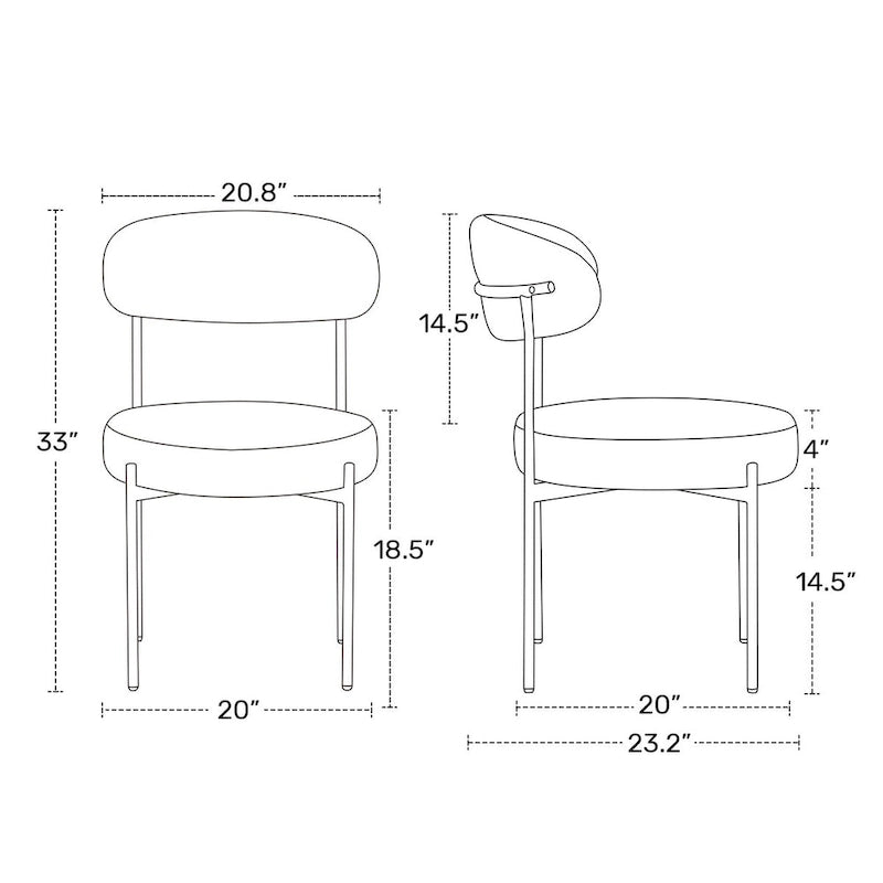 Chaise de salle à manger en métal avec dossier incurvé en tissu, style milieu du siècle (lot de 6)