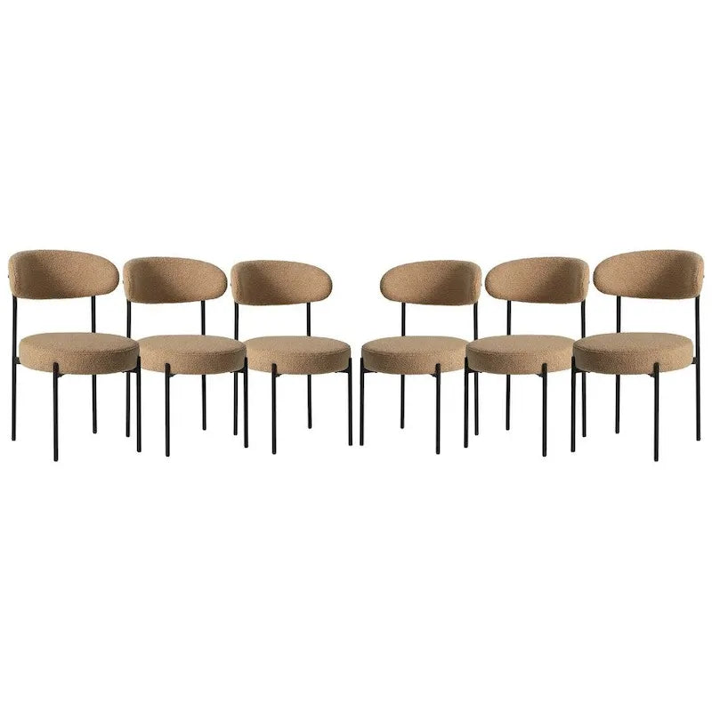 Chaise de salle à manger en métal avec dossier incurvé en tissu, style milieu du siècle (lot de 6)
