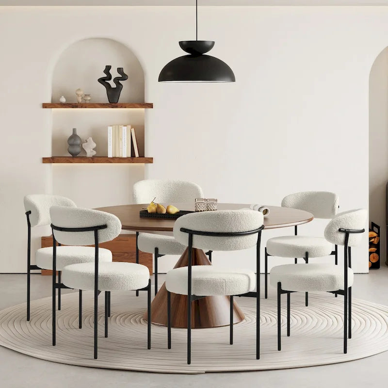 Chaise de salle à manger en métal avec dossier incurvé en tissu, style milieu du siècle (lot de 6)