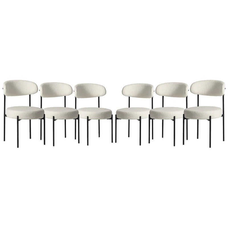 Chaise de salle à manger en métal avec dossier incurvé en tissu, style milieu du siècle (lot de 6)