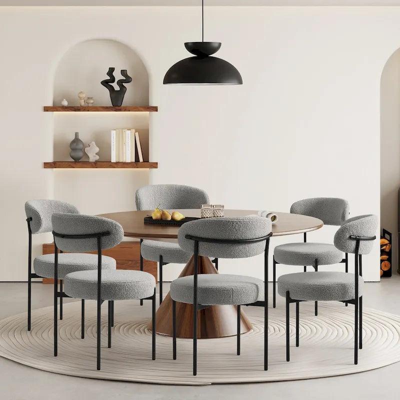 Chaise de salle à manger en métal avec dossier incurvé en tissu, style milieu du siècle (lot de 6)