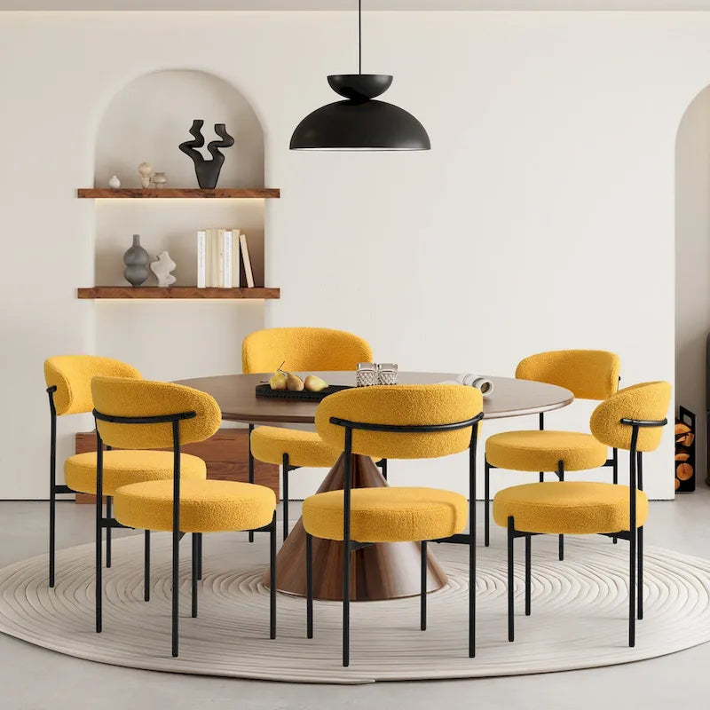 Chaise de salle à manger en métal avec dossier incurvé en tissu, style milieu du siècle (lot de 6)