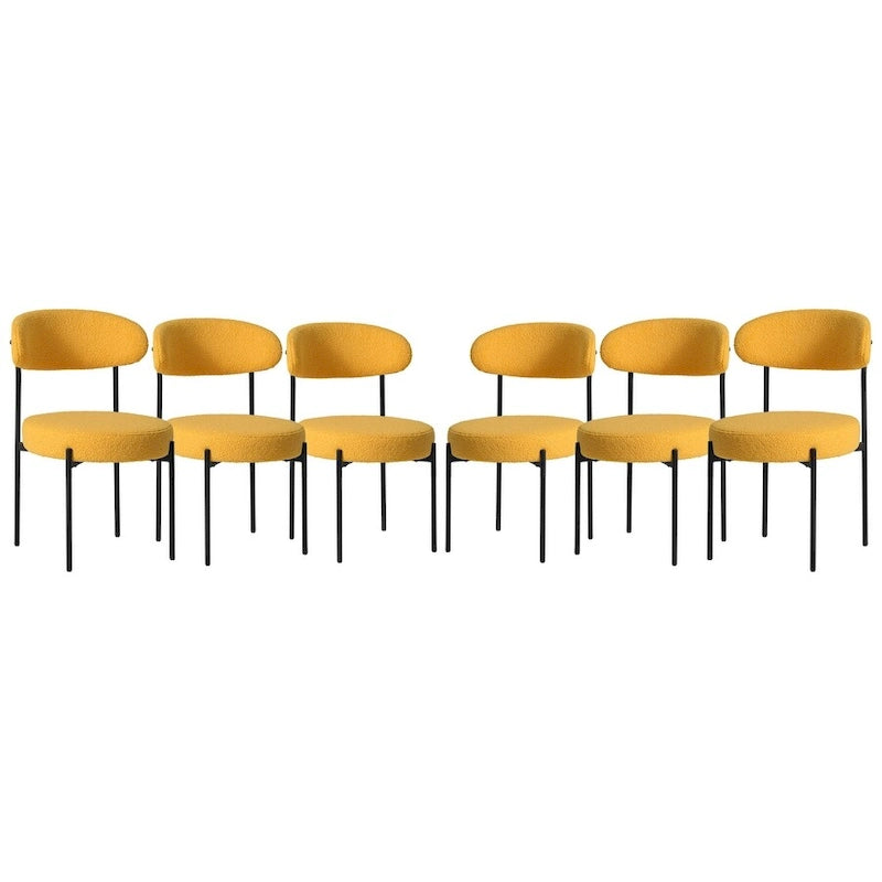 Chaise de salle à manger en métal avec dossier incurvé en tissu, style milieu du siècle (lot de 6)